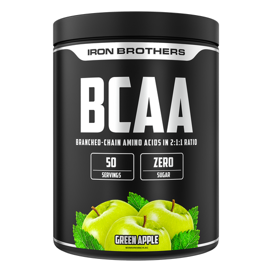 Iron Brothers BCAA 2:1:1 Aminosäuren Pulver ohne Zucker, Green Apple - Apfel Geschmack 500g Dose