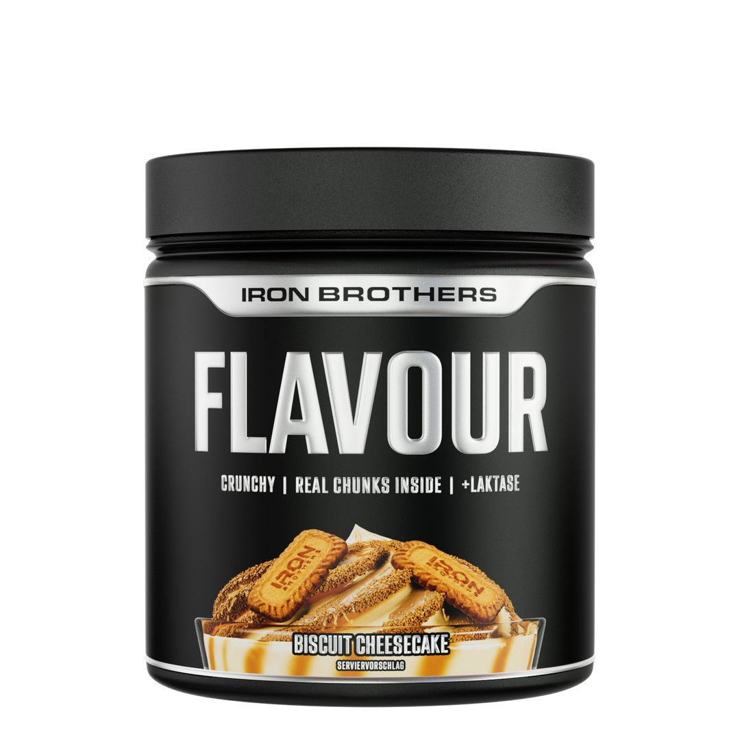Iron Brothers Crunchy Flavour Powder / Geschmackspulver mit Stücken, Biscuit Cheesecake Geschmack 250g Dose, Biscuit