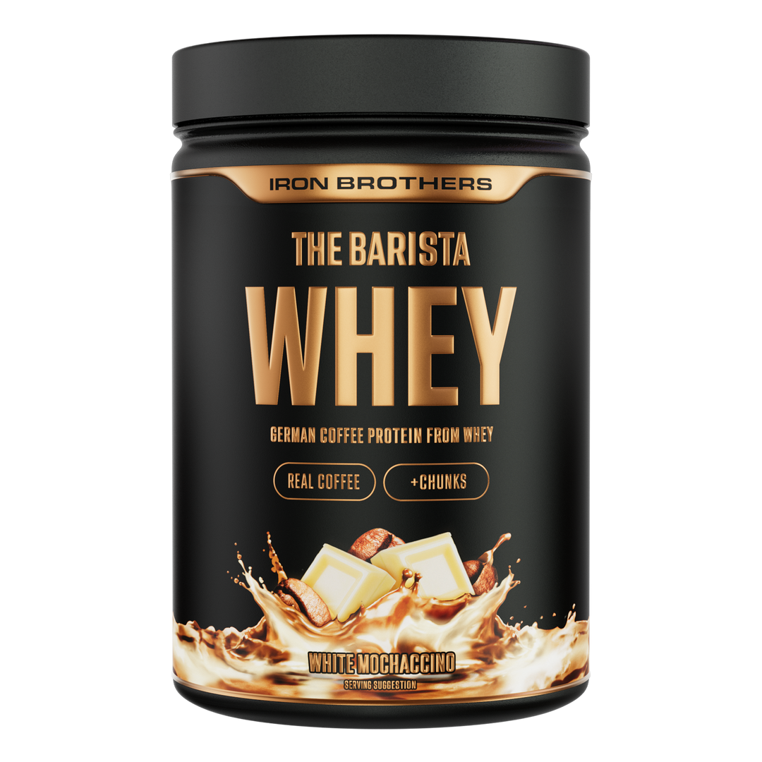 Iron Brothers The Barista Whey - Protein Kaffee White Mochaccino Geschmack 908g Dose, Weiße Schokolade Kaffee Protein