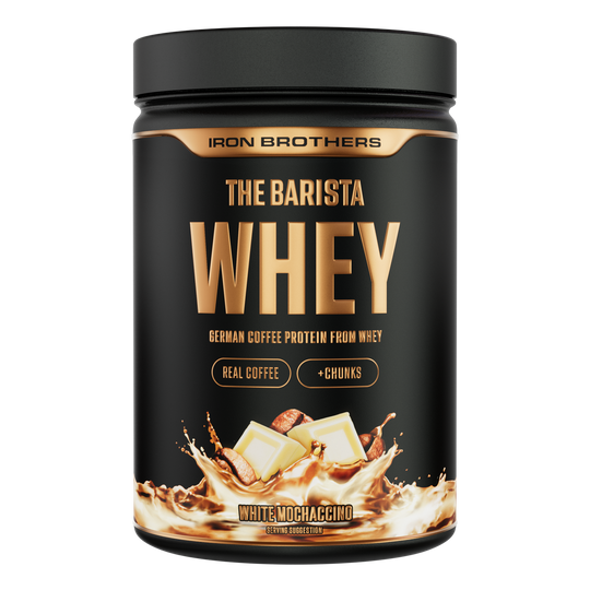 Iron Brothers The Barista Whey - Protein Kaffee White Mochaccino Geschmack 908g Dose, Weiße Schokolade Kaffee Protein