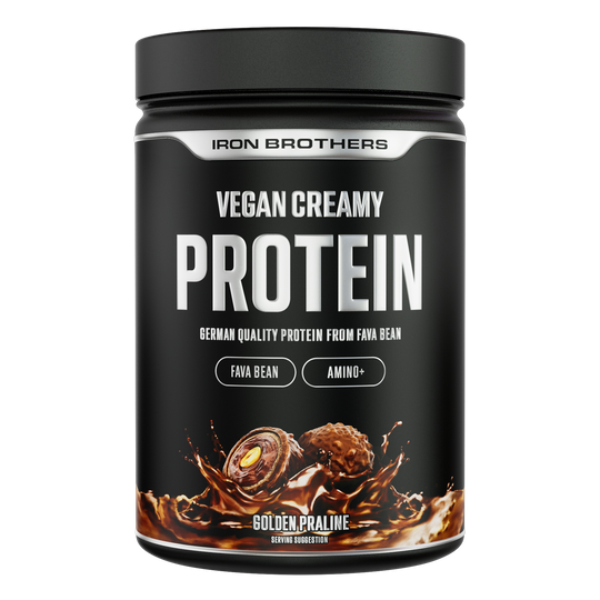 Vegan Creamy Protein 908g - Golden Praline Flavour von Iron Brothers - Schokoladen Nougat Geschmack