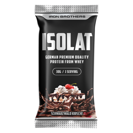 Iron Brothers Whey Protein Isolate Schwarzwald Kirsche Flavour 30g Sample Probe, Schokolade Kirsche Geschmack