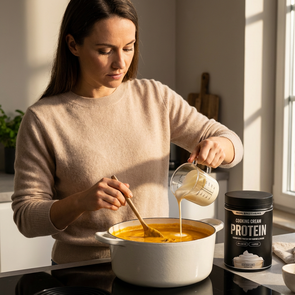 Verwandle jedes Gericht in eine Proteinbombe - Sahne Protein von Iron Borthers zum Kochen