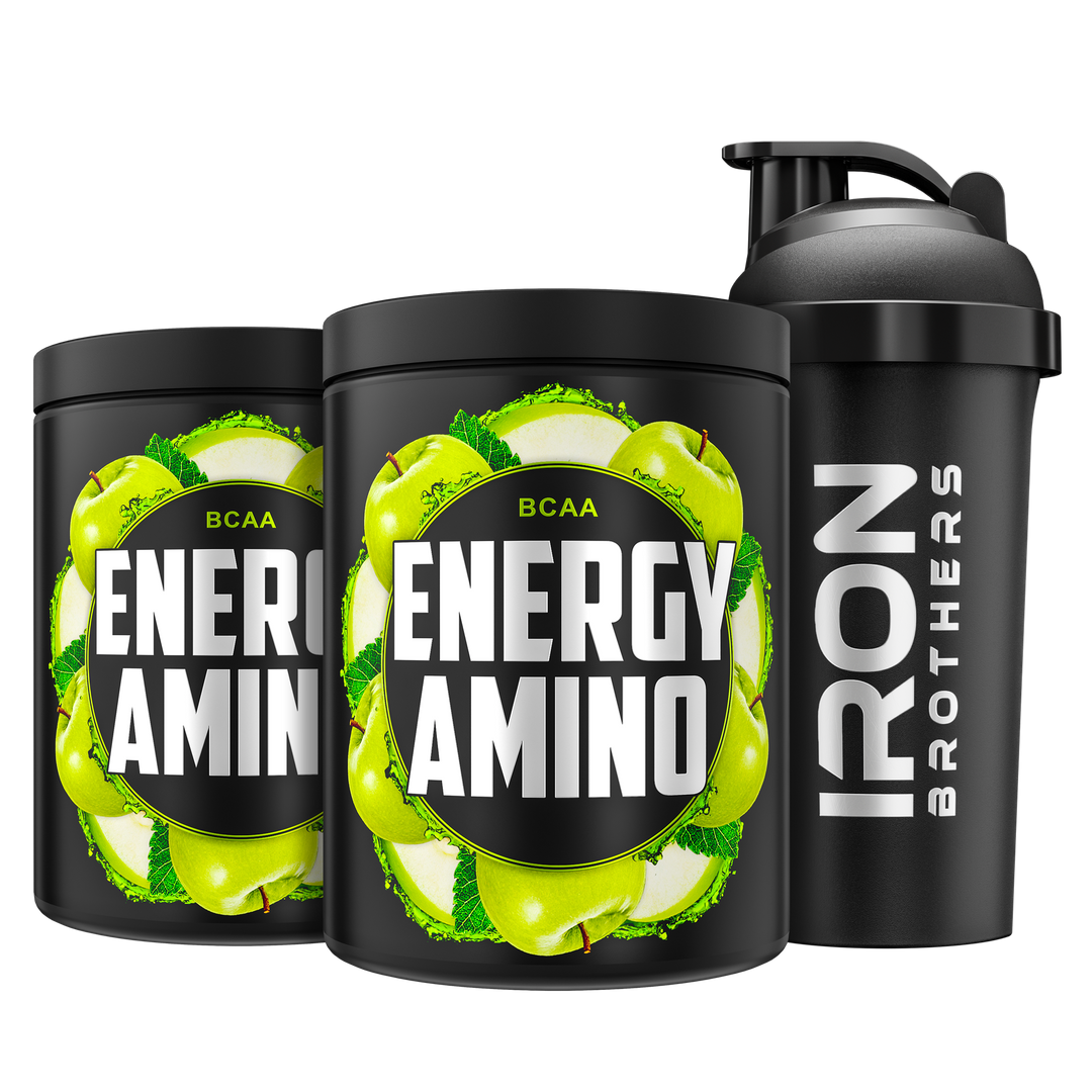 Iron Brothers BCAA Energy Amino Pulver ohne Zucker, Ampere Apple Geschmack 2x 500g Dose mit Gratis Shaker, Apfel