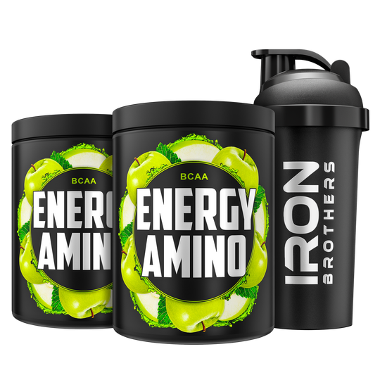 Iron Brothers BCAA Energy Amino Pulver ohne Zucker, Ampere Apple Geschmack 2x 500g Dose mit Gratis Shaker, Apfel