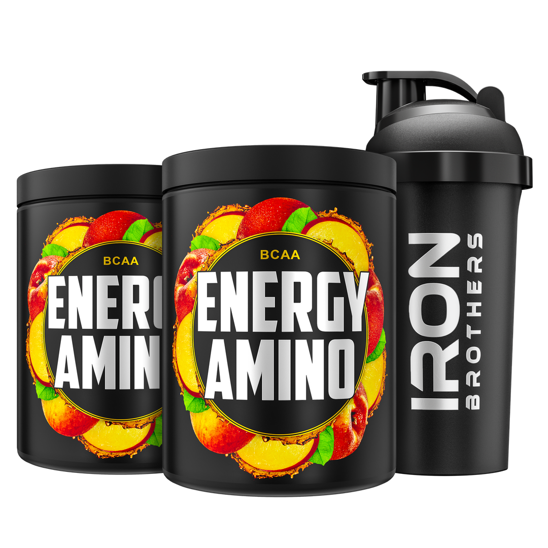 Iron Brothers BCAA Energy Amino Pulver ohne Zucker, Peach Power Geschmack 2x 500g Dose mit Gratis Shaker, Pfirsich
