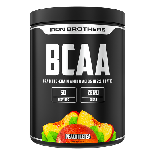 Iron Brothers BCAA 2:1:1 Aminosäuren Pulver ohne Zucker, Peach Icetea - Pfirsich Geschmack 500g Dose 