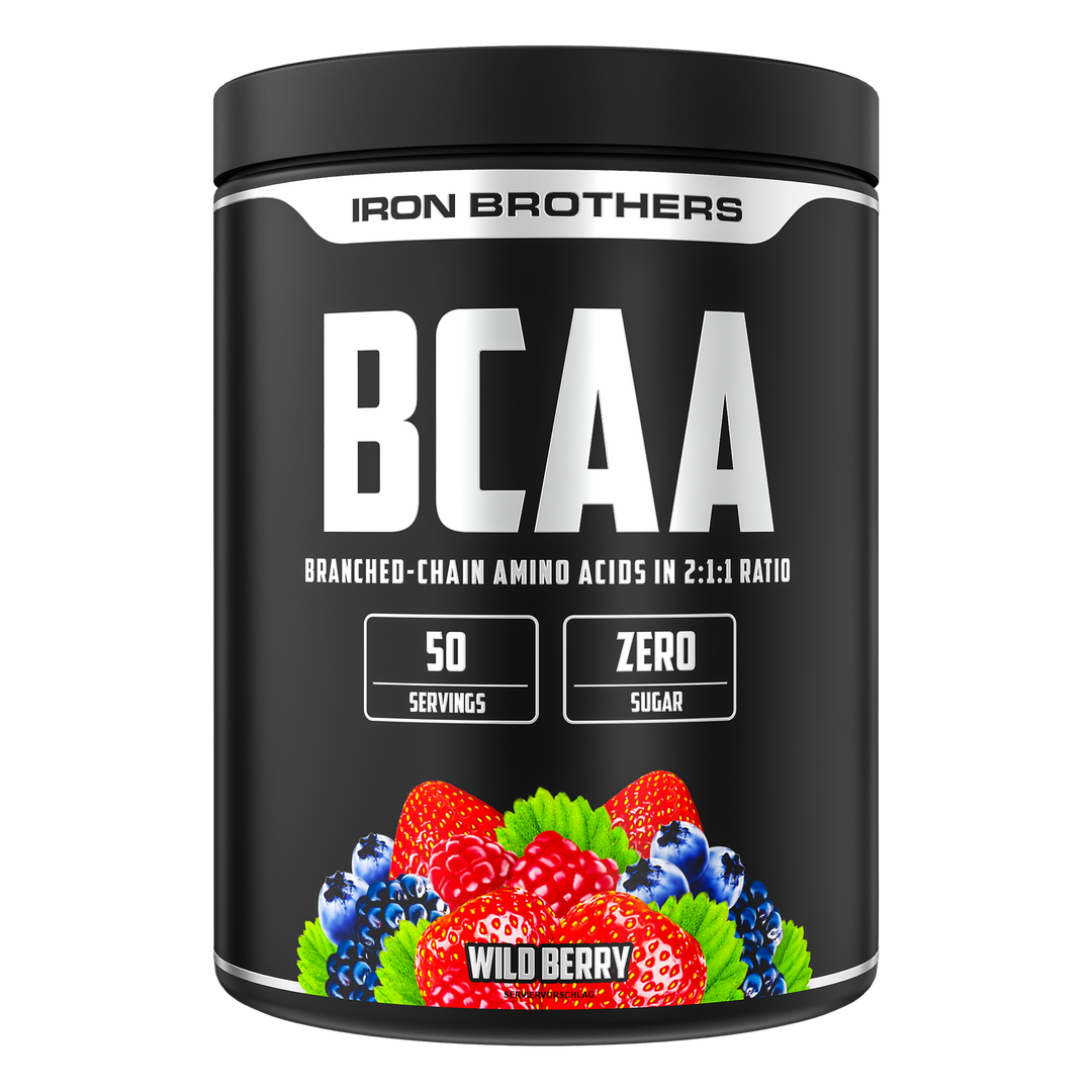Iron Brothers BCAA 2:1:1 Aminosäuren Pulver ohne Zucker, Wild Berry - Beeren Geschmack 500g Dose