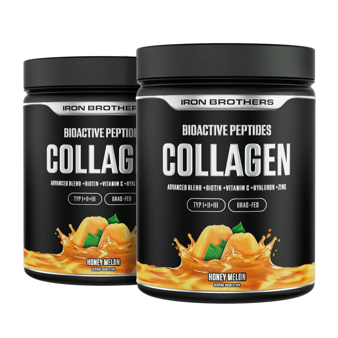 Collagen Advanced Doppelpack Honey Melon von Iron Brothers mit Biotin, Vitamin C, Hyaluron und Zink - Honigmelonen Geschmack