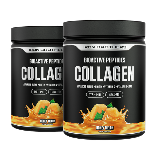 Collagen Advanced Doppelpack Honey Melon von Iron Brothers mit Biotin, Vitamin C, Hyaluron und Zink - Honigmelonen Geschmack