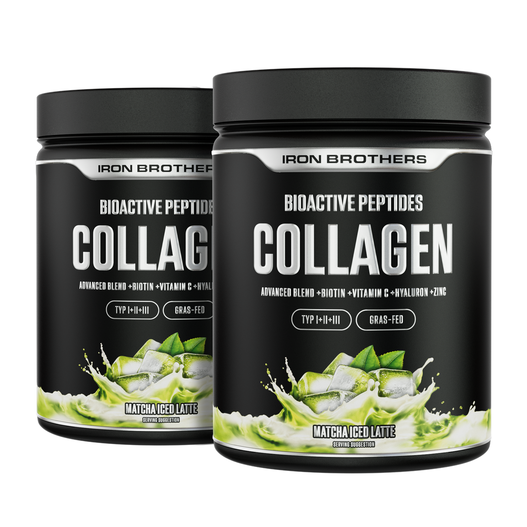 Collagen Advanced Doppelpack Matcha Iced Latte von Iron Brothers mit Biotin, Vitamin C, Hyaluron und Zink - Matcha Geschmack
