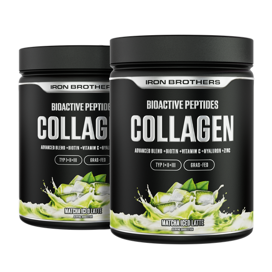 Collagen Advanced Doppelpack Matcha Iced Latte von Iron Brothers mit Biotin, Vitamin C, Hyaluron und Zink - Matcha Geschmack