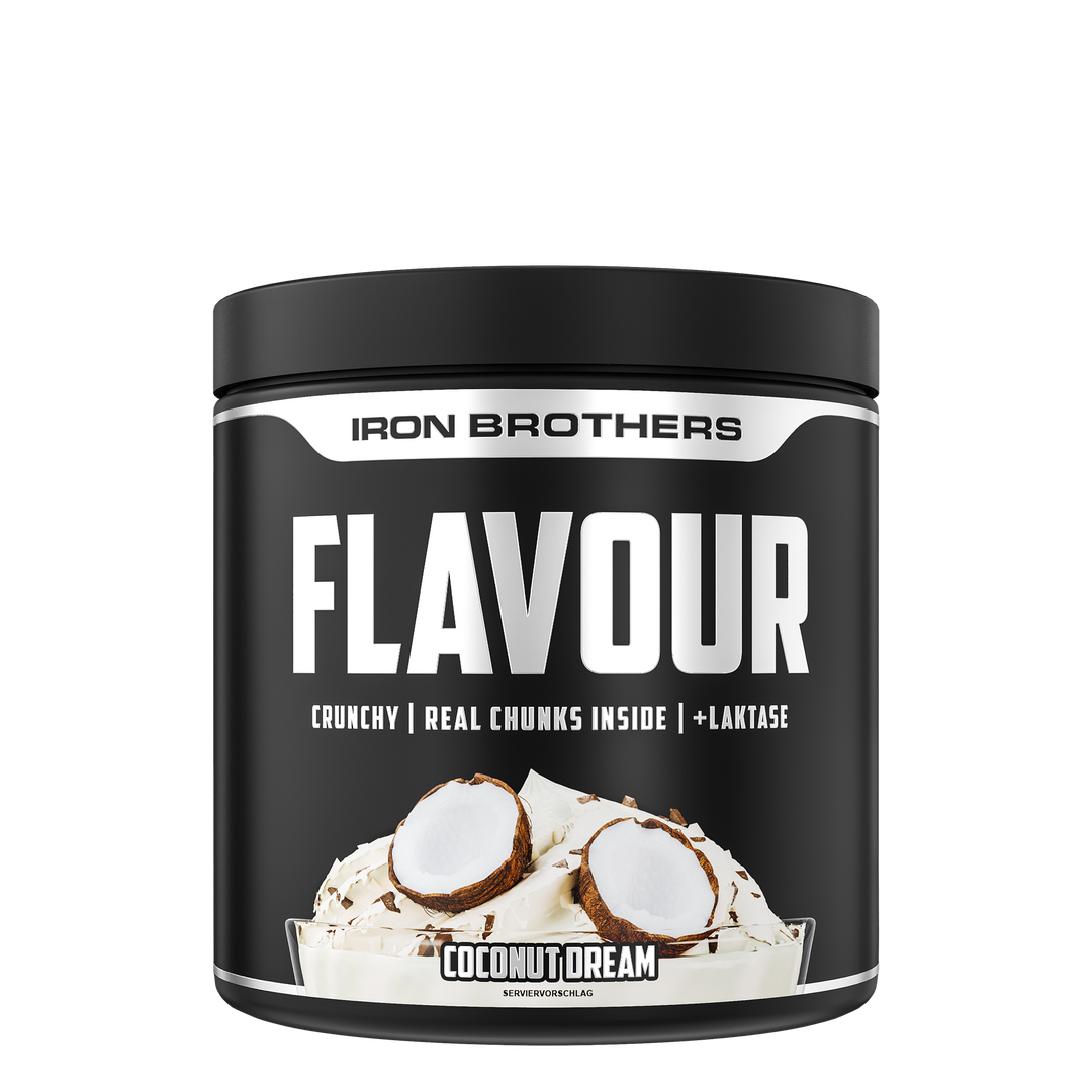 Iron Brothers Crunchy Flavour Powder / Geschmackspulver mit Stücken, Coconut Dream Geschmack 250g Dose, Kokosnuss