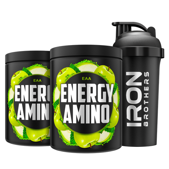 Iron Brothers EAA Energy Amino Pulver ohne Zucker, Ampere Apple Geschmack 2x 500g Dose mit Gratis Shaker, Apfel