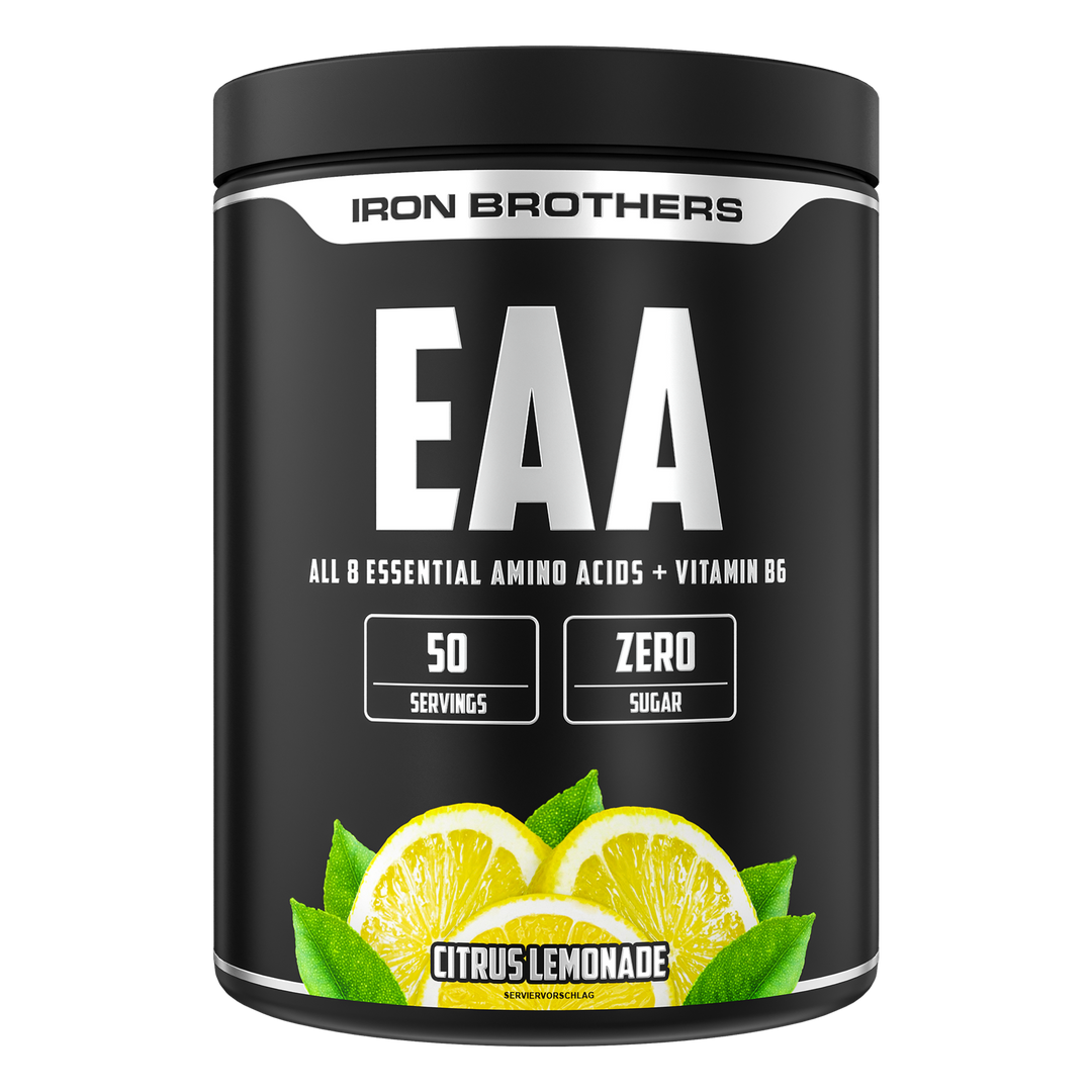 Iron Brothers EAA Essentielle Aminosäuren Pulver ohne Zucker, Citrus Lemonade Geschmack 500g Dose, Zitrone