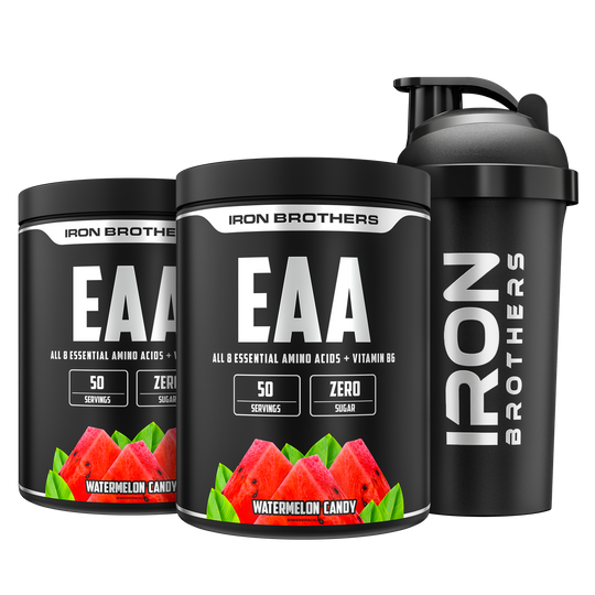 Iron Brothers EAA Essentielle Aminosäuren Pulver ohne Zucker, Watermelon Candy Geschmack 2x 500g Dose mit Gratis Shaker, Wassermelone