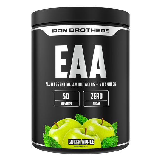 Iron Brothers EAA Essentielle Aminosäuren Pulver ohne Zucker, Green Apple Geschmack 500g Dose, Grüner Apfel
