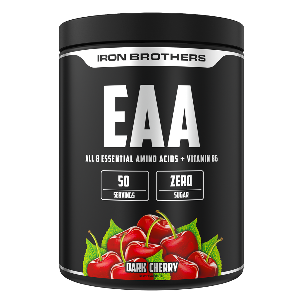 Iron Brothers EAA Essentielle Aminosäuren Pulver ohne Zucker, Dark Cherry Geschmack 500g Dose, Kirsche