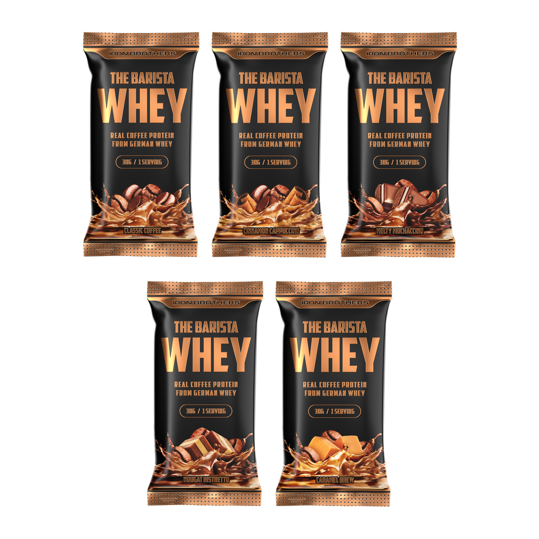 The Barista Whey Sample Set mit allen Geschmacksrichtung Sorten Protein Kaffee Proben Paket einzeln verpackt - Kaffee #inhalt_5x-30g
