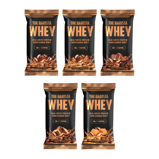 The Barista Whey Sample Set mit allen Geschmacksrichtung Sorten Protein Kaffee Proben Paket einzeln verpackt - Kaffee #inhalt_5x-30g