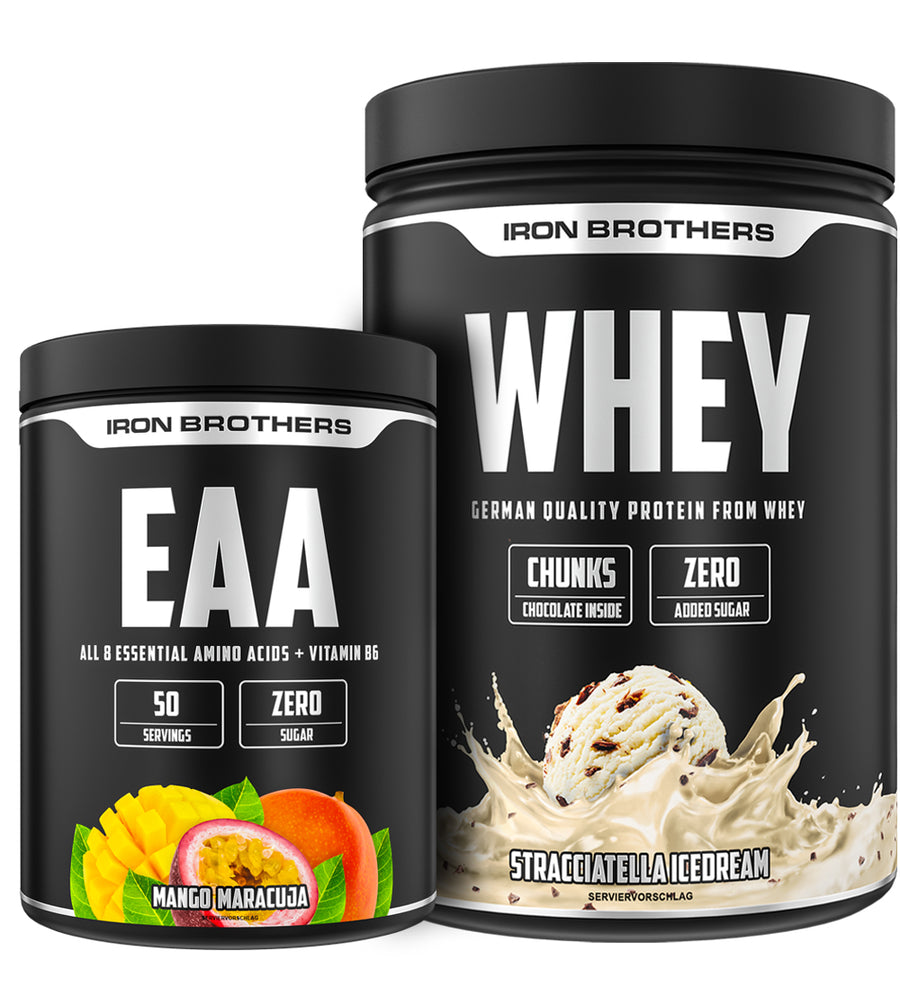 Whey Protein Stracciatella und EAA Mango Maracuja von Iron Brothers