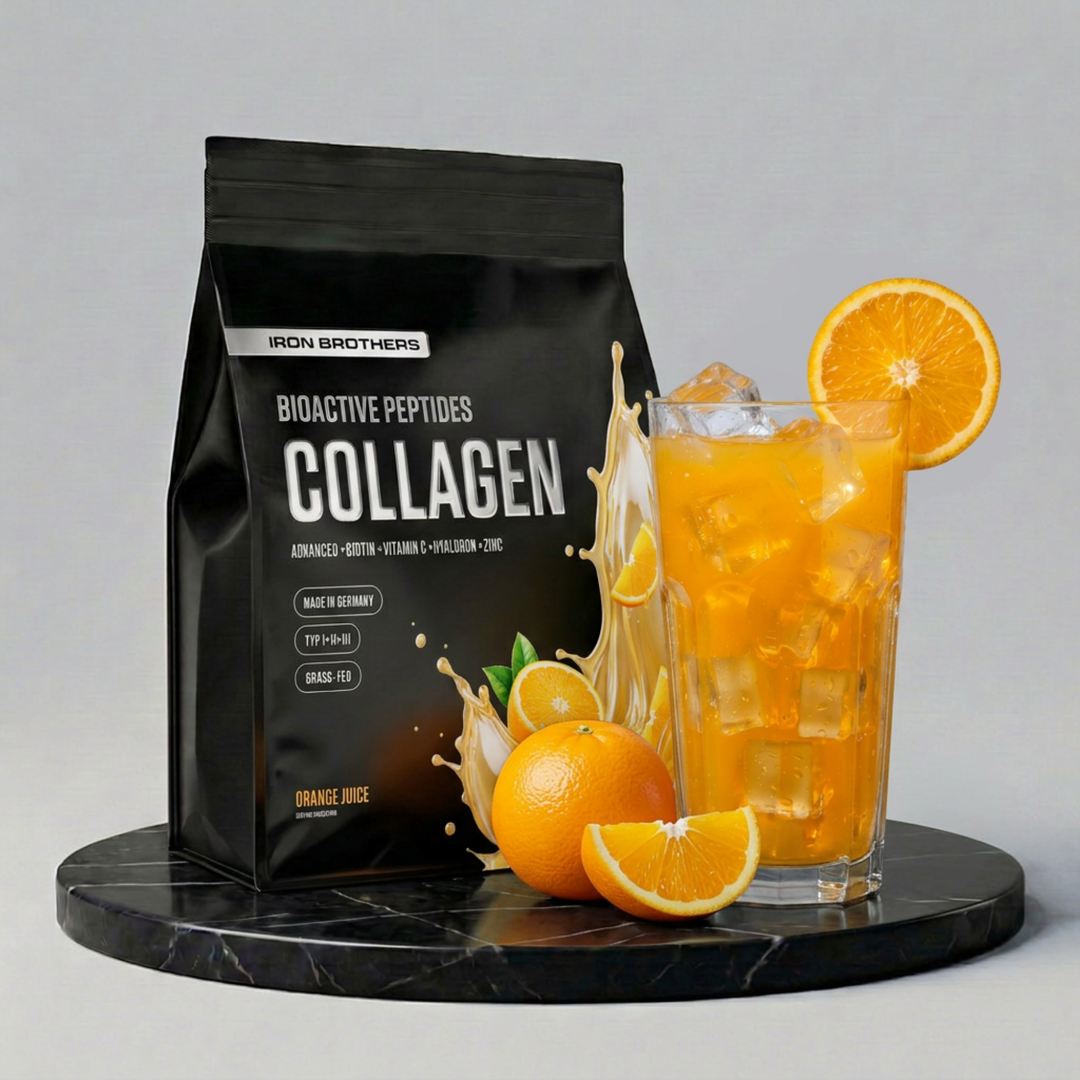 Collagen Advanced Doppelpack von Iron Brothers Orange Juice - Orangen Geschmack - Design, Wirkung und Geschmack #geschmack_orange-juice